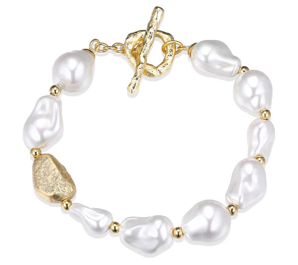 Goldtone Simulated Pearl Toggle Bracelet